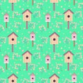 ÃÅ¸ÃÂµÃâ¡ÃÂ°ÃâÃÅSeamless pattern with stalling birds and birdhouses.